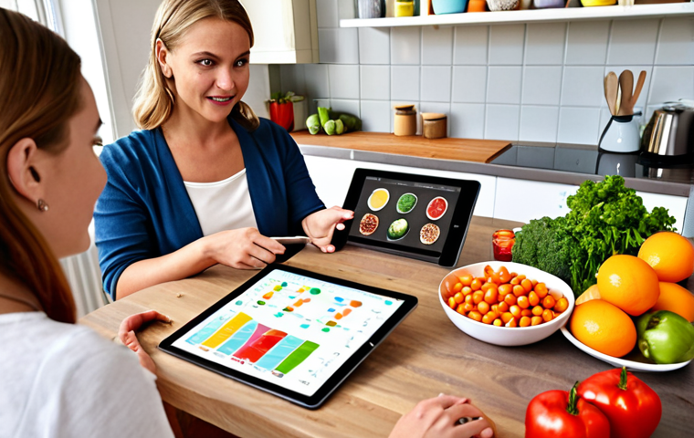 **Image Prompt:** A modern Dutch kitchen with a diverse spread of colorful, fresh foods – vegetables, fruits, whole grains, legumes – arranged alongside a tablet displaying a personalized nutrition plan generated from DNA test results. A friendly dietician is consulting with a young adult, explaining the plan. Emphasize the connection between healthy eating and well-being, targeting a Dutch audience.