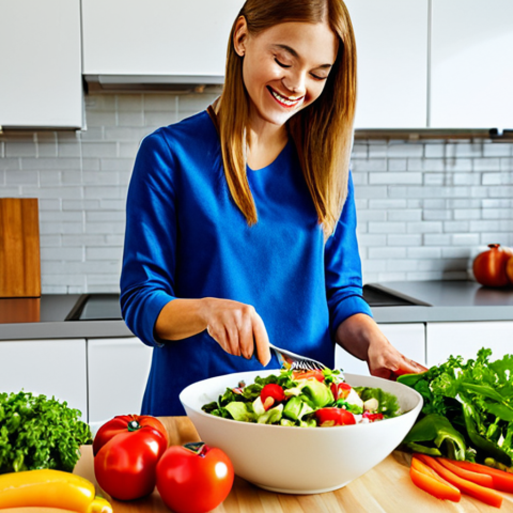맞춤형 영양 관리로 더 나은 삶 만들기 - Preparing a Healthy Meal**

"A person in a bright, modern kitchen preparing a colorful salad with fr...