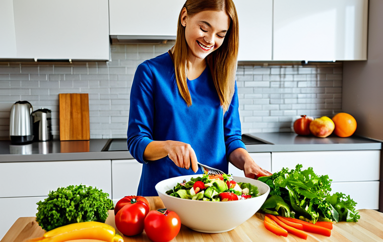 맞춤형 영양 관리로 더 나은 삶 만들기 - Preparing a Healthy Meal**

"A person in a bright, modern kitchen preparing a colorful salad with fr...