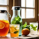 여름철 맞춤형 수분 섭취 가이드 - **Prompt:** A sunlit, modern Dutch kitchen featuring an array of refreshing, naturally infused drink...