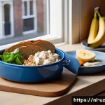 스포츠 영양과 맞춤형 접근법 - A vibrant and detailed scene of a Dutch athlete preparing a balanced pre-workout meal in a modern ki...