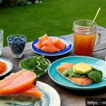 매일의 영양 목표에 대한 맞춤형 접근 - A vibrant and colorful Dutch breakfast table set outdoors on a sunny morning in a traditional Dutch ...